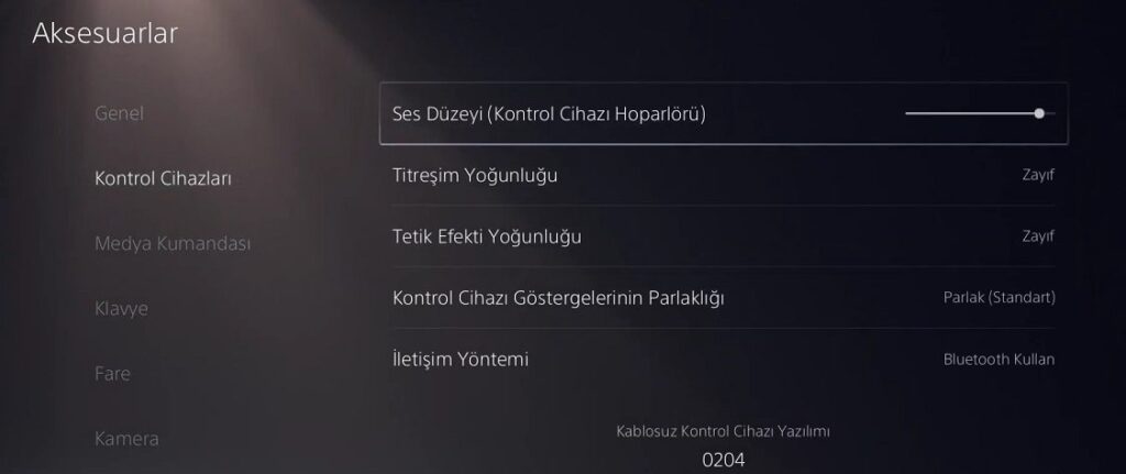 DualSense, titreşim ayarı
