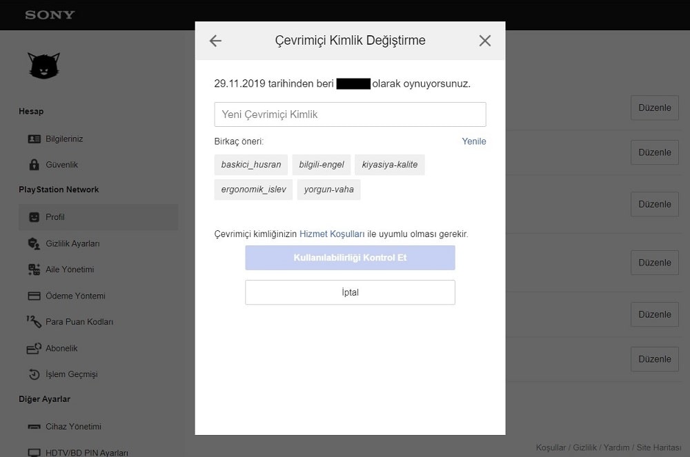 PSN ismi değiştirme