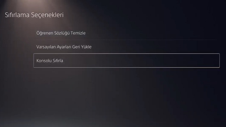 PS5, sıfırlama